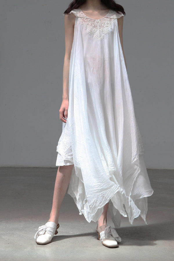 marc le bihan lace double layer dress 2191 WHITE white